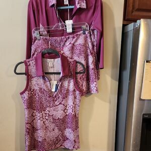 Tommy Bahama 3 Piece Stylish Purple Floral Golf Outfit Medium New